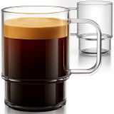 Aquach 22oz Saplı İstiflenebilir Cam Kupalar, 2'li Set - Latte, Cappuccino, Mocha, Americano ve Çay için Büyük Şeffaf Kahve Fincanları