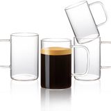 Aquach 4 adet 18oz Şeffaf Cam Kahve Kupaları Saplı - Kahve, Çay, Latte, Cappuccino için Büyük Bardaklar