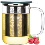 Aquach Cam Çay bardağı 18oz Çıkarılabilir Demlik ile, tek servis çay makinesi, cam demleme bardağı, Seramik Kapak