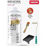 Aquacool 1000 ml Ahşap Dönüşüm Boyama Seti Kadife Rulo, Boyacı Tavası, Fırça Pamuk Beyaz Dolap Boya - Bej