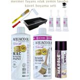 Aquacool Antik Beyaz Mermer Fayans Islak Zemin Lavabo Boyama Seti Altın Mermer Efekti 500 ml Vernik ve Boya - Çok Renkli