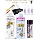 Aquacool Beyaz Mermer Fayans Islak Zemin Lavabo Boyama Seti Altın Mermer Efekti 500 ml Vernik ve Boya - Çok Renkli