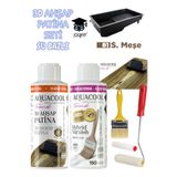 Aquacool Trend 3d ahşap patina seti su bazlı 150 ml- parlak vernik 150 ml - boya tavası fırça rulo doku tarağı seti