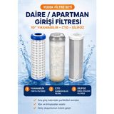 Aquafit Bina Daire Girişi Su Arıtma 3'lü Yedek Filtre Seti 10 İnç – Yıkanabilir Blok Karbon ve Silifoz Kireç Önleyici Filtre