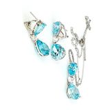 Aquamarin Taşlı 925ayar Gümüş Exclusive Küpe Kolye Set Takım