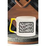 Aquarius Retro Outline Baskılı Kova Burcu Astroloji Doğum Günü Hediye Sarı Kulplu Kupa Bardak
