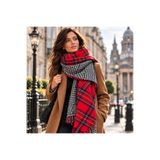 Aquasis Edinburgh Çift Taraflı Ekose ve Kazayağı Oversize Kırmızı Kışlık Şal Atkı Omuz Şalı | 76 x 190 cm | Yumuşak Dokulu, Püsküllü