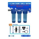 AQUATİME 10 Inç 3 Aşama Daire Bina Sayaç Girişi Su Arıtma Cihazı Yıkanabilir-Gac Karbon-Blok Karbon Filtreli