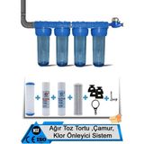 Aquatime Daire Bina Sayaç Girişi 10" Inch 4 Aşama Su Arıtma Cihazı (Ağır Toz Tortu,çamur ve Klor Önleyici) - Renk - Mavi
