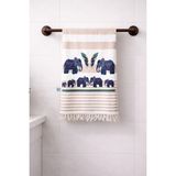 AQUATOLIA Havlulu Çift Taraflı Fil Desen Peştemal - %100 Pamuk- 100X180- Peştemal- Plaj Havlusu- Fil Desen - Krem - 100 x 180 cm