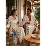AQUATOLIA Müslin Çiçek Göz Bornoz - Deniz,havuz,spa,banyo %100 Pamuklu- Unisex Bornoz - L - XL - Krem