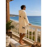 AQUATOLIA Müslin Taş Baskı Kaplan Bornoz Plaj-Spa-Havuz-Banyo - S - M - Siyah