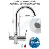 AquaTurkuaz Armatür Baston Borulu 3 Yollu Arıtmalı Mutfak Bataryası Arıtma Musluğu Lüks Arıtma Çeşmesi
