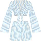 Aquella Bebe Mavi Çizgili Crop-Top Şort Takım - M - L