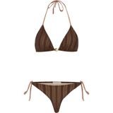 Aquella Boncuk Aksesuarlı Kahve Triko Bikini Takım - 36 - Kahverengi