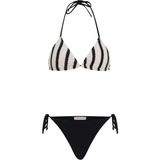 Aquella Ekru Siyah Çizgili Triko Üçgen Bikini Takım Kadın Yaz Tatili Plaj Stili - 38