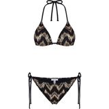 Aquella Lame Baskı Desenli Parlak Üçgen Bikini Takım - 36 - Siyah - Bej