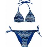 Aquella Renkli Triko Üçgen Bikini Takım - 40 - Mavi