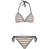 Aquella Triko Işlemeli Ekru Üçgen Bikini Takım - 38 - Siyah