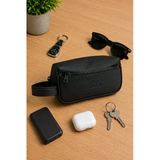 Ar-01 Erkek Siyah Suya Dayanıklı Suni Vegan Deri Traşlık Bakım Seyahat El Çantası Portföy/Clutch Siyah Siyah