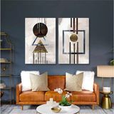Ar Ajans Kanvas Tablo Modern Geometrik Şekiller Üçgen Yuvarlak Kare Dekor Ikili Kombin 2 Li Set Kanvas Tablo - 50 x 70 cm - Renkli