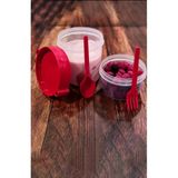 Ar Armese Çift Hazneli Çatal Kaşıklı Müsli Yemek Taşıma Saklama Kabı Kırmızı Ap-9453 1100 Ml