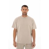 Ar-ma Erkek Bisiklet Yaka Sweatshirt Basic Baskisiz Cepsiz Kisa Kollu Örme Kumaş Oversize%95 Pamuk%5 Likra 30/2 Diagonal 2 İplik Y25344376401 Gri-Bej G8