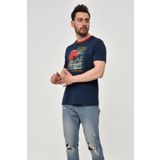 Ar-ma Erkek Bisiklet Yaka Tişört Resim Baskili Örme Kumaş Regular Fit%100 Pamuk 30/1 Penye Süprem Y22344402701 İndigo-İ1