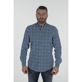Ar-ma Erkek Gömlek Desenli Düğme Kapamali Cepsiz Uzun Kollu Gömlek Regular Fit Ekose Dokuma Y9GKD1106 - Mavi-BE216