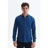 Ar-ma Erkek Gömlek Kot Görünümlü Düğme Kapamali Uzun Kollu Cepsiz Gömlek Dokuma Kumaş Slim Fit%100 Pamuk Denim Chambre K9GKD1069 İndigo-İ1