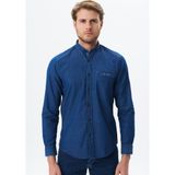 Ar-ma Erkek Gömlek Kot Görünümlü Düğme Kapamali Uzun Kollu Cepsiz Gömlek Slim Fit Denim Chambre K9GKD1070 - Indigo