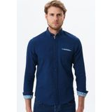 Ar-ma Erkek Gömlek Kot Görünümlü Düğme Kapamali Uzun Kollu Cepsiz Gömlek Slim Fit Denim Chambre K9GKD1070 - Lacivert - 2XL