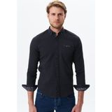 Ar-ma Erkek Gömlek Kot Görünümlü Düğme Kapamali Uzun Kollu Cepsiz Gömlek Slim Fit Denim Chambre K9GKD1070 - Siyah - 2XL