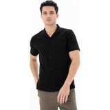 Ar-ma Erkek Gömlek Polo Yaka Kisa Kollu Düğme Kapamali Cepsiz Gömlek Büyük Beden Çift Toplama Penye Pike Y25184866501 - 2XL - Siyah