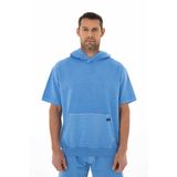 Ar-ma Erkek Kapşonlu Sweatshirt Basic Baskisiz Kanguru Cepli Kisa Kollu Örme Kumaş Oversize%95 Pamuk%5 Likra 30/2 Diagonal 2 İplik Y25254376501 Mavi-M2