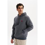 Ar-ma Erkek Kapşonlu Sweatshirt Baskisiz Kanguru Cepli Örme Kumaş Regular Fit%70 Pamuk%30 Polyester 30/1 Şardonlu Üç İplik K30254629202 Gri-G3