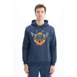 Ar-ma Erkek Kapşonlu Sweatshirt Yazi Baskili Cepsiz Örme Kumaş Regular Fit%70 Pamuk%30 Polyester 30/1 Şardonlu Üç İplik K26254625801 İndigo-İ1