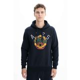 Ar-ma Erkek Kapşonlu Sweatshirt Yazi Baskili Cepsiz Örme Kumaş Regular Fit%70 Pamuk%30 Polyester 30/1 Şardonlu Üç İplik K26254625801 Lacivert-L1