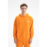 Ar-ma Erkek Kapşonlu Sweatshirt Yazi Baskili Kanguru Cepli Örme Kumaş Oversize%75 Pamuk%25 Polyester 30/1 3 İplik Şardonsuz K26254626201 Turuncu-T1