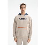 Ar-ma Erkek Kapşonlu Sweatshirt Yazi Baskili Kanguru Cepli Örme Kumaş Oversize%75 Pamuk%25 Polyester 30/1 3 İplik Şardonsuz K26254626601 Bej-B2
