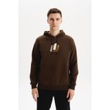 Ar-ma Erkek Kapşonlu Sweatshirt Yazi Baskili Kanguru Cepli Örme Kumaş Regular Fit%70 Pamuk%30 Polyester 30/1 Şardonlu Üç İplik K30254628502 Kahverengi-K1