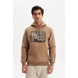 Ar-ma Erkek Kapşonlu Sweatshirt Yazi Baskili Kanguru Cepli Örme Kumaş Regular Fit%70 Pamuk%30 Polyester 30/1 Şardonlu Üç İplik K30254628702 Gri-Bej G8