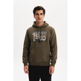 Ar-ma Erkek Kapşonlu Sweatshirt Yazi Baskili Kanguru Cepli Örme Kumaş Regular Fit%70 Pamuk%30 Polyester 30/1 Şardonlu Üç İplik K30254628702 Haki-H1