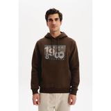 Ar-ma Erkek Kapşonlu Sweatshirt Yazi Baskili Kanguru Cepli Örme Kumaş Regular Fit%70 Pamuk%30 Polyester 30/1 Şardonlu Üç İplik K30254628702 Kahverengi-K1