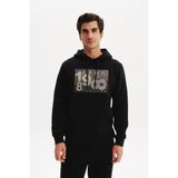 Ar-ma Erkek Kapşonlu Sweatshirt Yazi Baskili Kanguru Cepli Örme Kumaş Regular Fit%70 Pamuk%30 Polyester 30/1 Şardonlu Üç İplik K30254628702 Siyah-S1