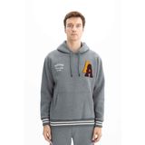 Ar-ma Erkek Kapşonlu Sweatshirt Yazi Baskili Kanguru Cepli Örme Kumaş Relax Fit%70 Pamuk%30 Polyester 30/1 Şardonlu Üç İplik K26254625601 Gri-G1