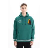 Ar-ma Erkek Kapşonlu Sweatshirt Yazi Baskili Kanguru Cepli Örme Kumaş Relax Fit%70 Pamuk%30 Polyester 30/1 Şardonlu Üç İplik K26254625601 Yeşil-Y10