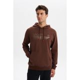 Ar-ma Erkek Kapşonlu Sweatshirt Yazi Baskili Kanguru Cepli Örme Kumaş Slim Fit%80 Pamuk%14 Polyester%6 Elastan Scuba İnterlok K30254685102 Kahverengi-K1