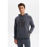 Ar-ma Erkek Kapşonlu Sweatshirt Yazi Baskili Yandan Fermuar Cepli Örme Kumaş Slim Fit%80 Pamuk%14 Polyester%6 Elastan Scuba İnterlok K30254685302 Gri-G3