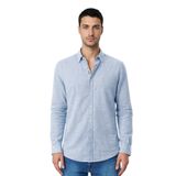 Ar-ma Erkek Keten Gömlek Baskisiz Basic Düğme Kapamali Cepsiz Uzun Kollu Gömlek Dokuma Kumaş Regular Fit%60 Pamuk%40 Keten Y31485118002 Mavi-M2